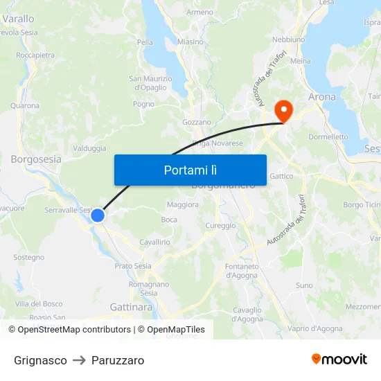 Grignasco to Paruzzaro map