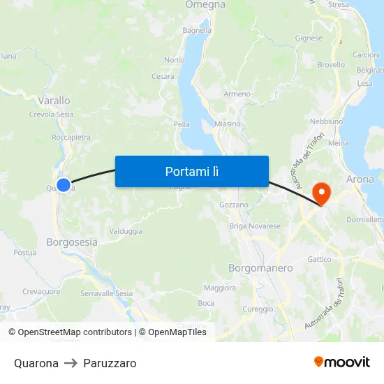 Quarona to Paruzzaro map