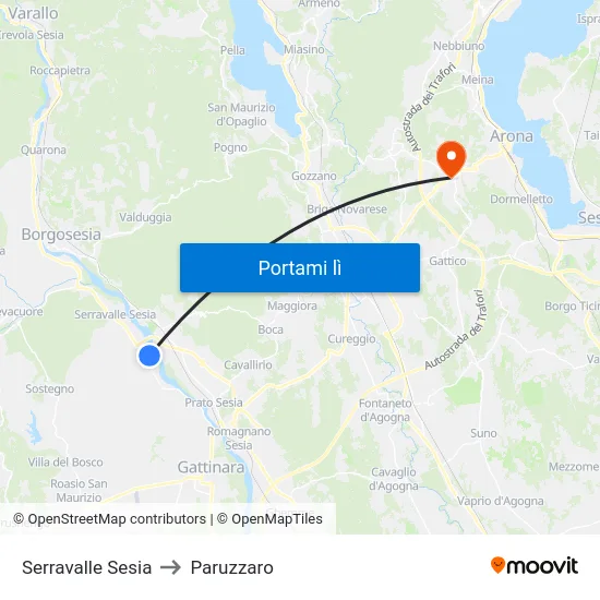 Serravalle Sesia to Paruzzaro map