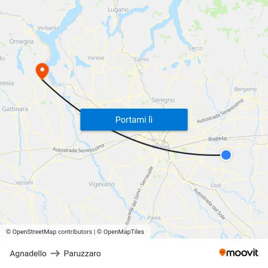 Agnadello to Paruzzaro map