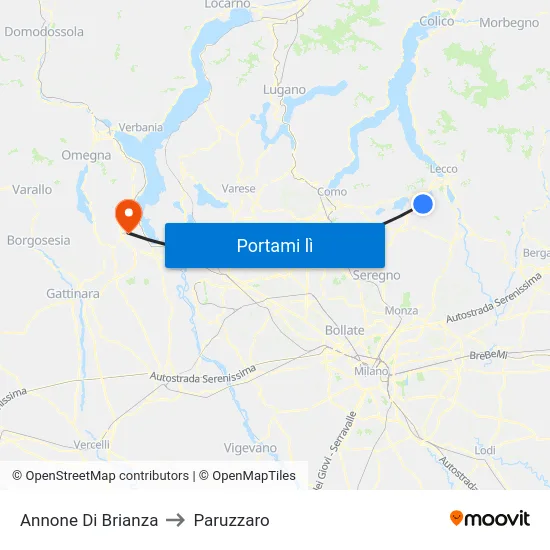 Annone Di Brianza to Paruzzaro map