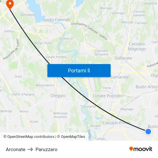 Arconate to Paruzzaro map