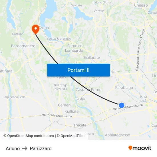 Arluno to Paruzzaro map