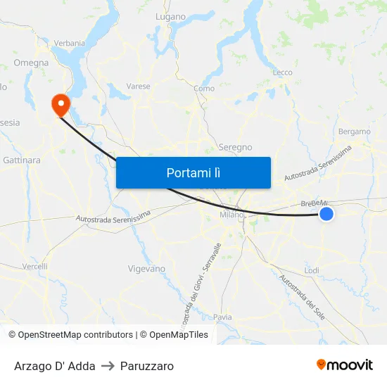 Arzago D' Adda to Paruzzaro map