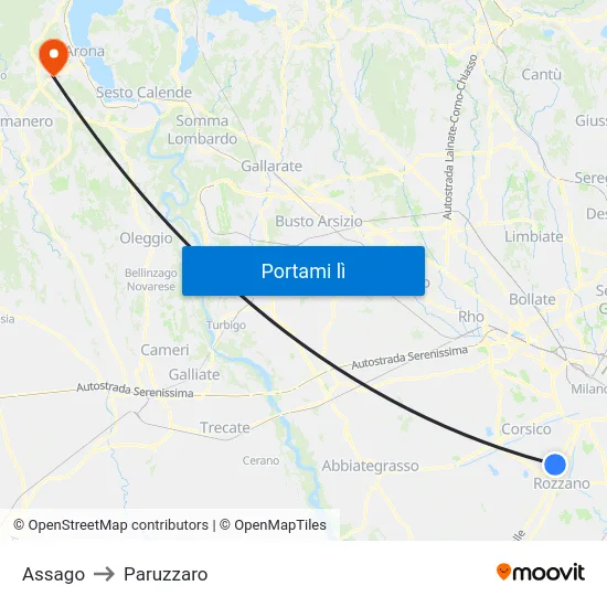 Assago to Paruzzaro map