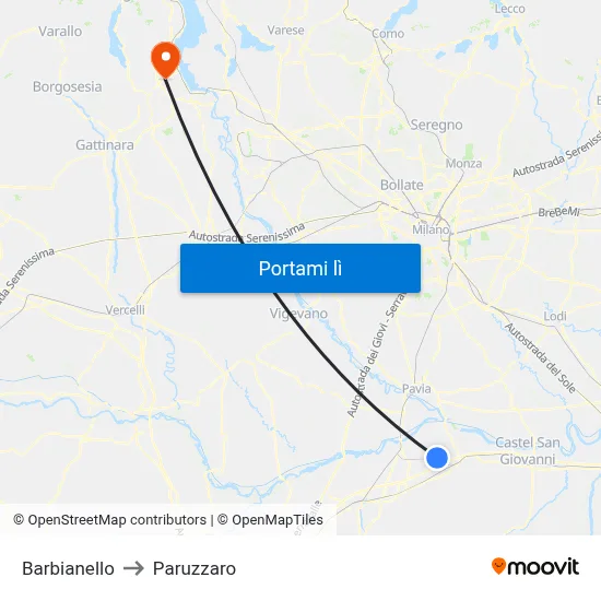 Barbianello to Paruzzaro map