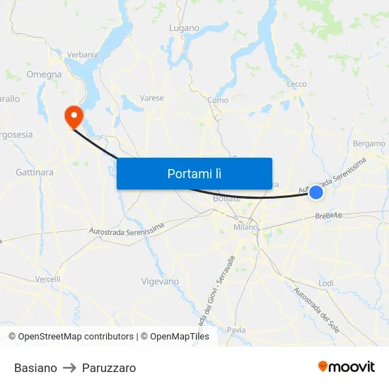 Basiano to Paruzzaro map