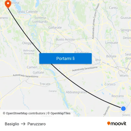 Basiglio to Paruzzaro map