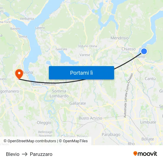 Blevio to Paruzzaro map