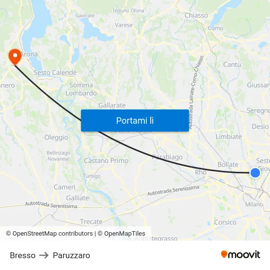 Bresso to Paruzzaro map