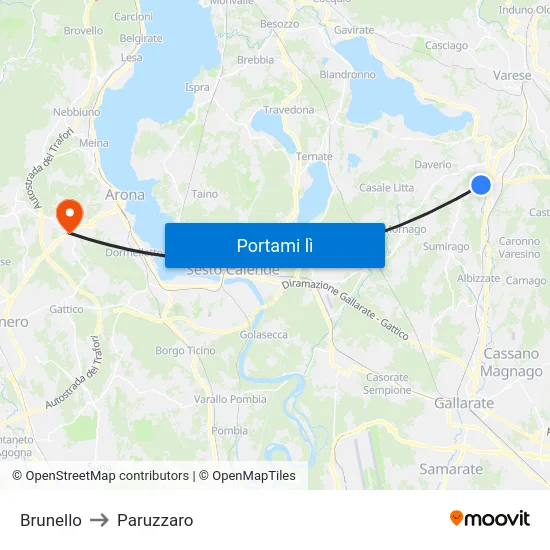 Brunello to Paruzzaro map