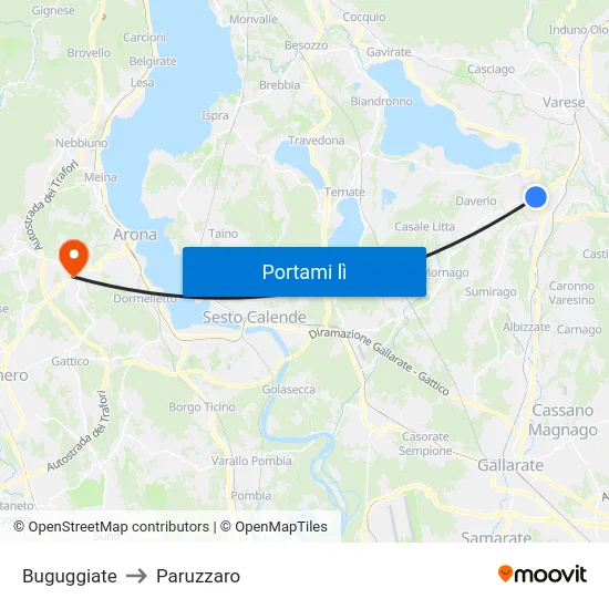 Buguggiate to Paruzzaro map