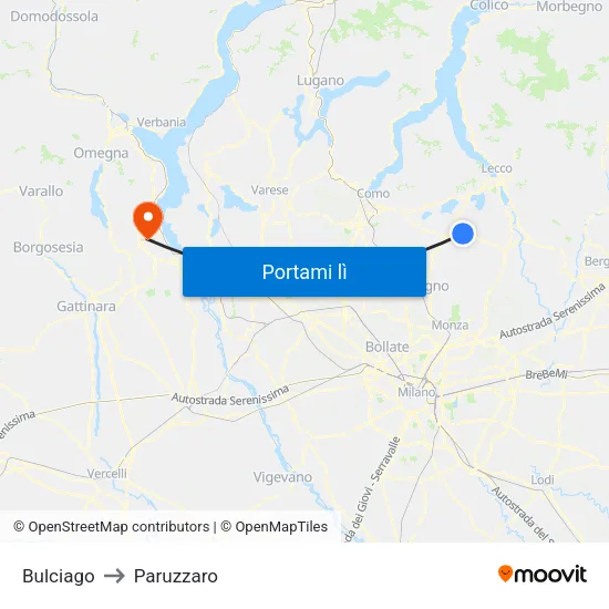 Bulciago to Paruzzaro map