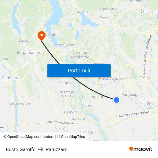 Busto Garolfo to Paruzzaro map