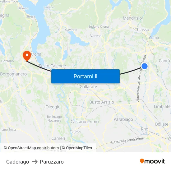 Cadorago to Paruzzaro map
