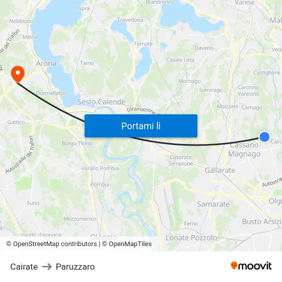 Cairate to Paruzzaro map