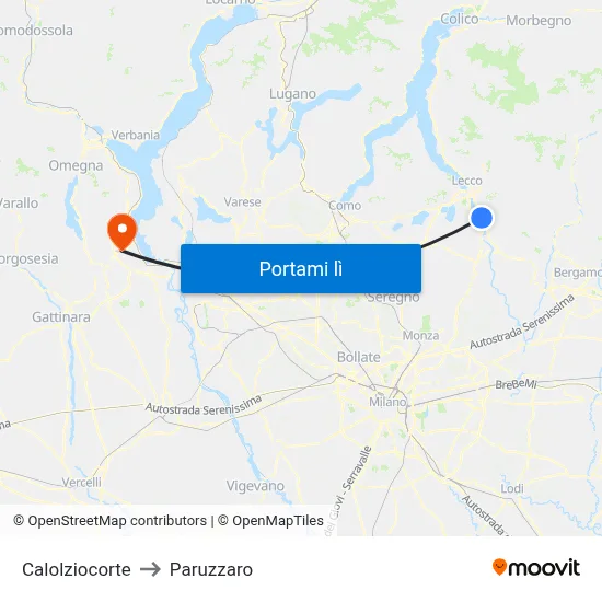 Calolziocorte to Paruzzaro map