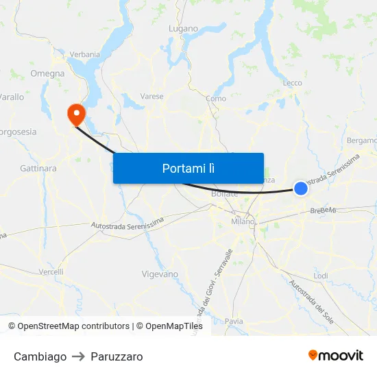 Cambiago to Paruzzaro map