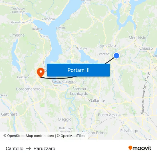 Cantello to Paruzzaro map