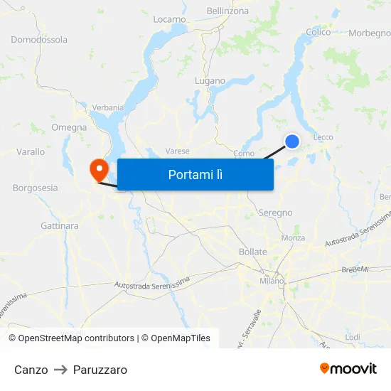 Canzo to Paruzzaro map