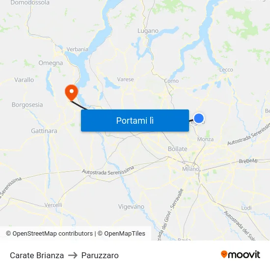 Carate Brianza to Paruzzaro map