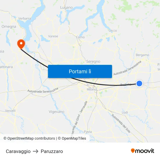Caravaggio to Paruzzaro map