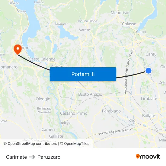 Carimate to Paruzzaro map