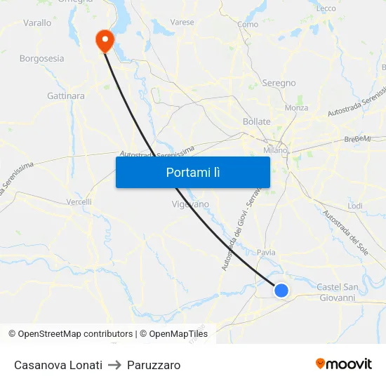 Casanova Lonati to Paruzzaro map