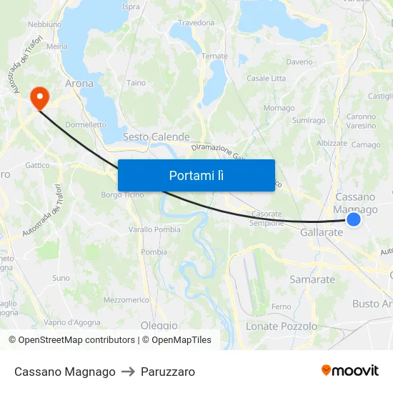 Cassano Magnago to Paruzzaro map