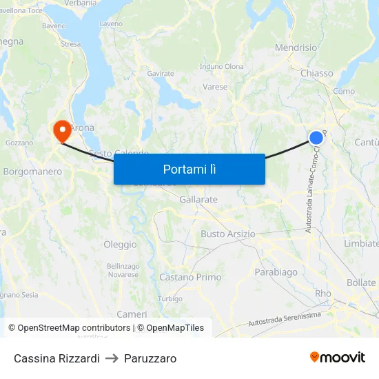Cassina Rizzardi to Paruzzaro map