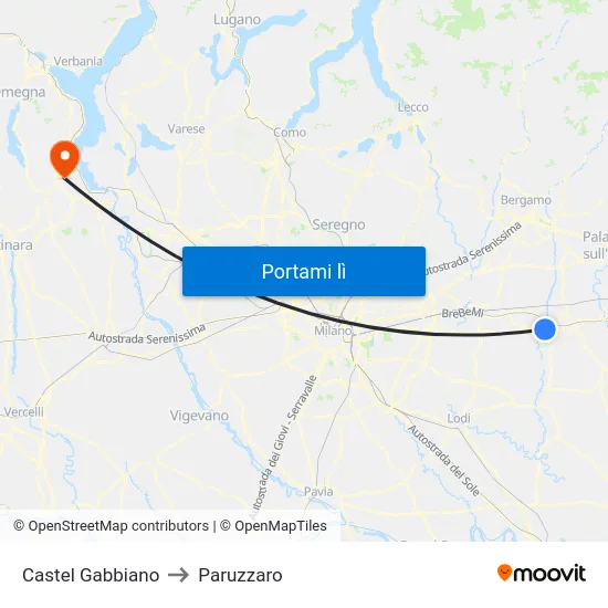 Castel Gabbiano to Paruzzaro map