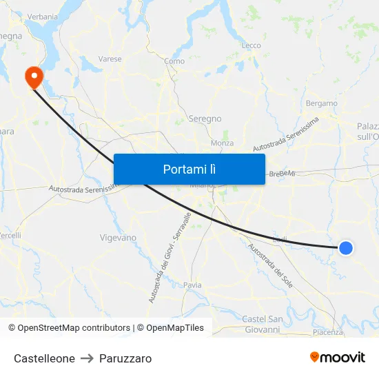 Castelleone to Paruzzaro map