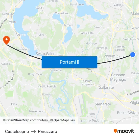 Castelseprio to Paruzzaro map