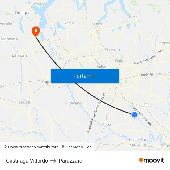Castiraga Vidardo to Paruzzaro map