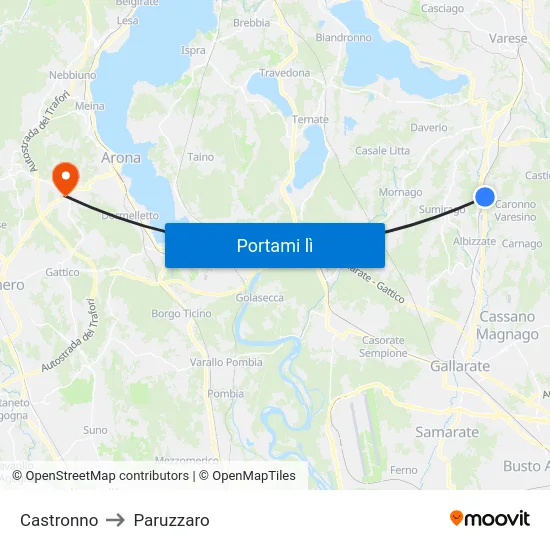 Castronno to Paruzzaro map