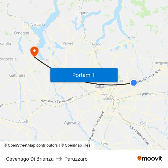 Cavenago Di Brianza to Paruzzaro map