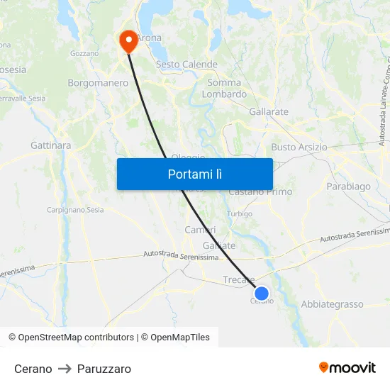 Cerano to Paruzzaro map