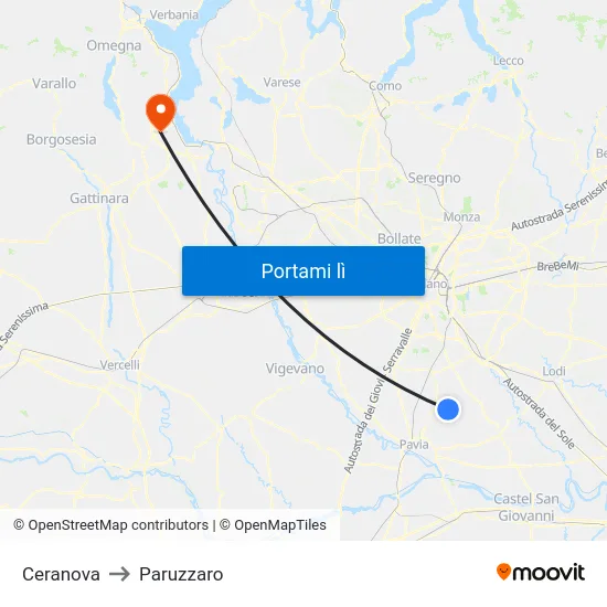 Ceranova to Paruzzaro map