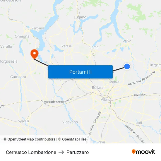 Cernusco Lombardone to Paruzzaro map