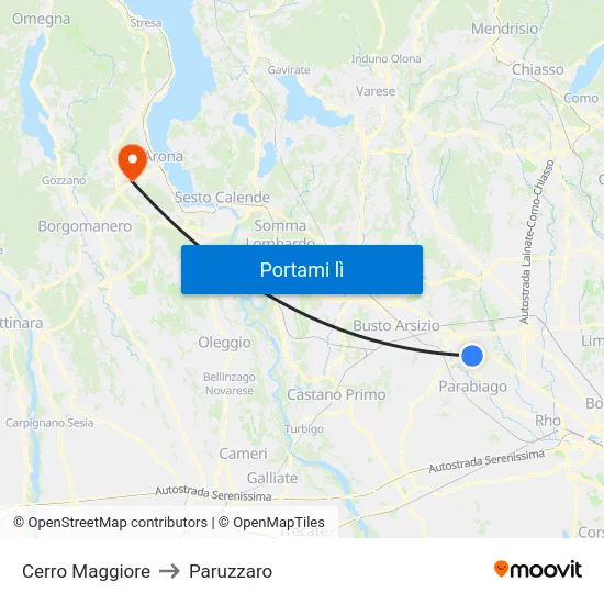 Cerro Maggiore to Paruzzaro map