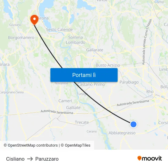 Cisliano to Paruzzaro map