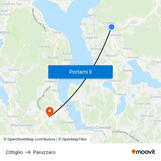 Cittiglio to Paruzzaro map