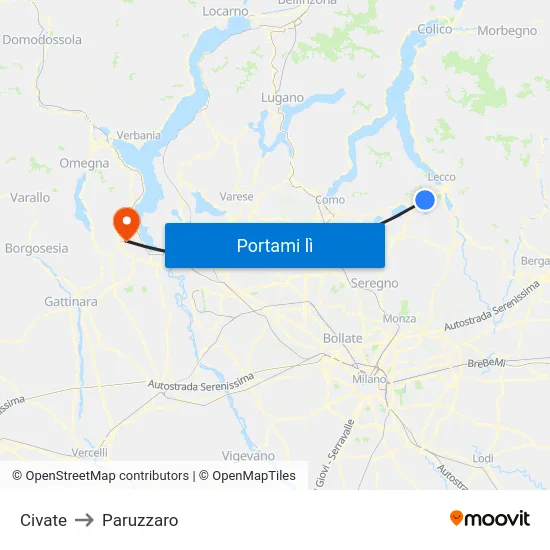 Civate to Paruzzaro map