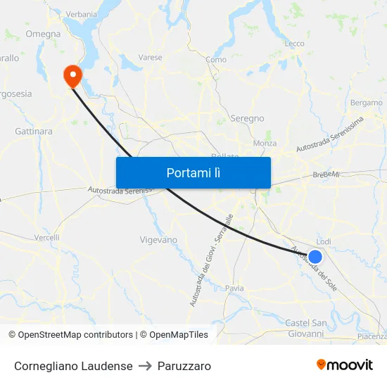 Cornegliano Laudense to Paruzzaro map