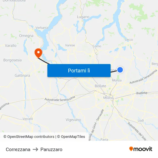 Correzzana to Paruzzaro map