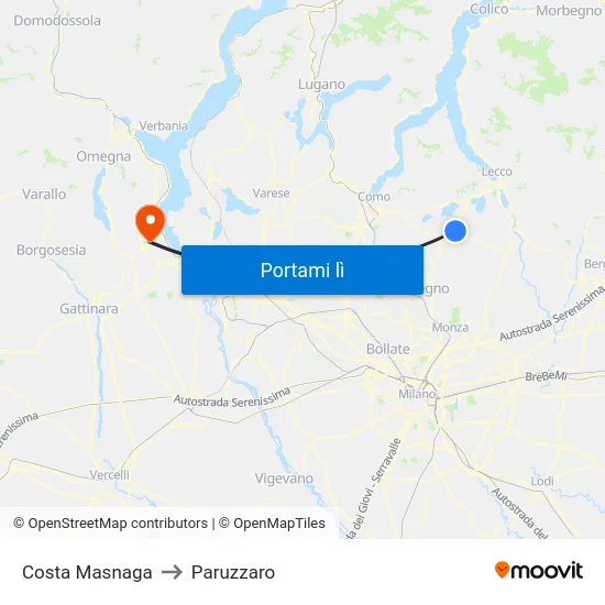 Costa Masnaga to Paruzzaro map