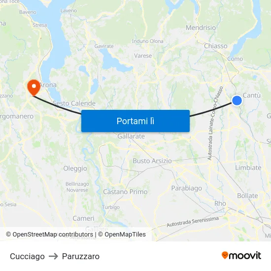 Cucciago to Paruzzaro map
