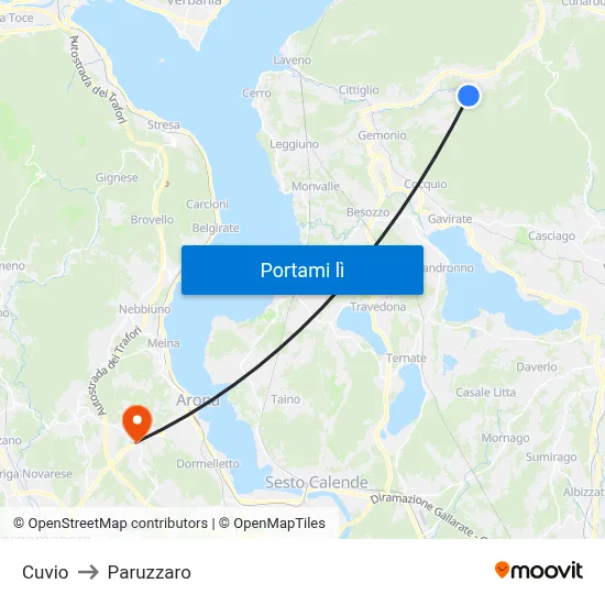 Cuvio to Paruzzaro map