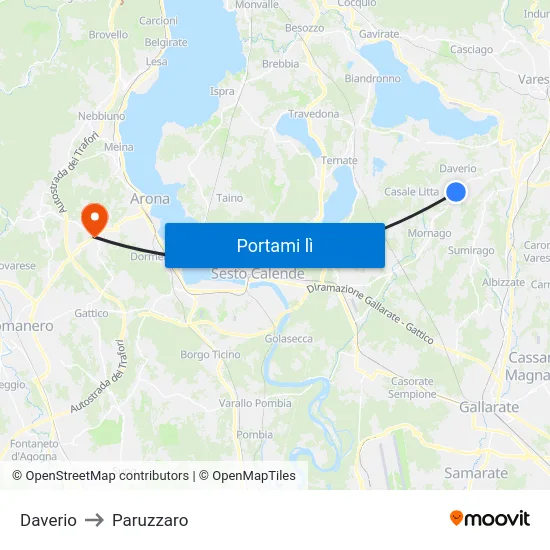 Daverio to Paruzzaro map