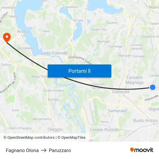 Fagnano Olona to Paruzzaro map